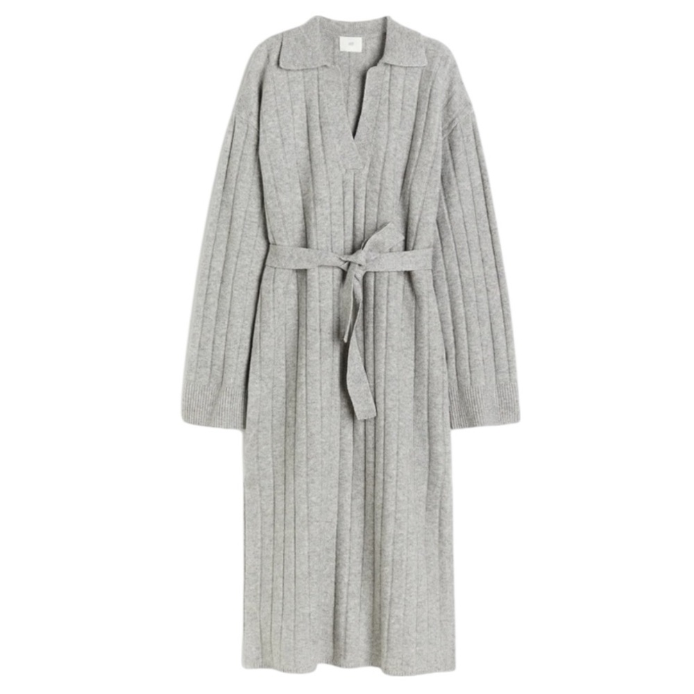 H&M Rib Knit Collared Dress Light Gray Size XS